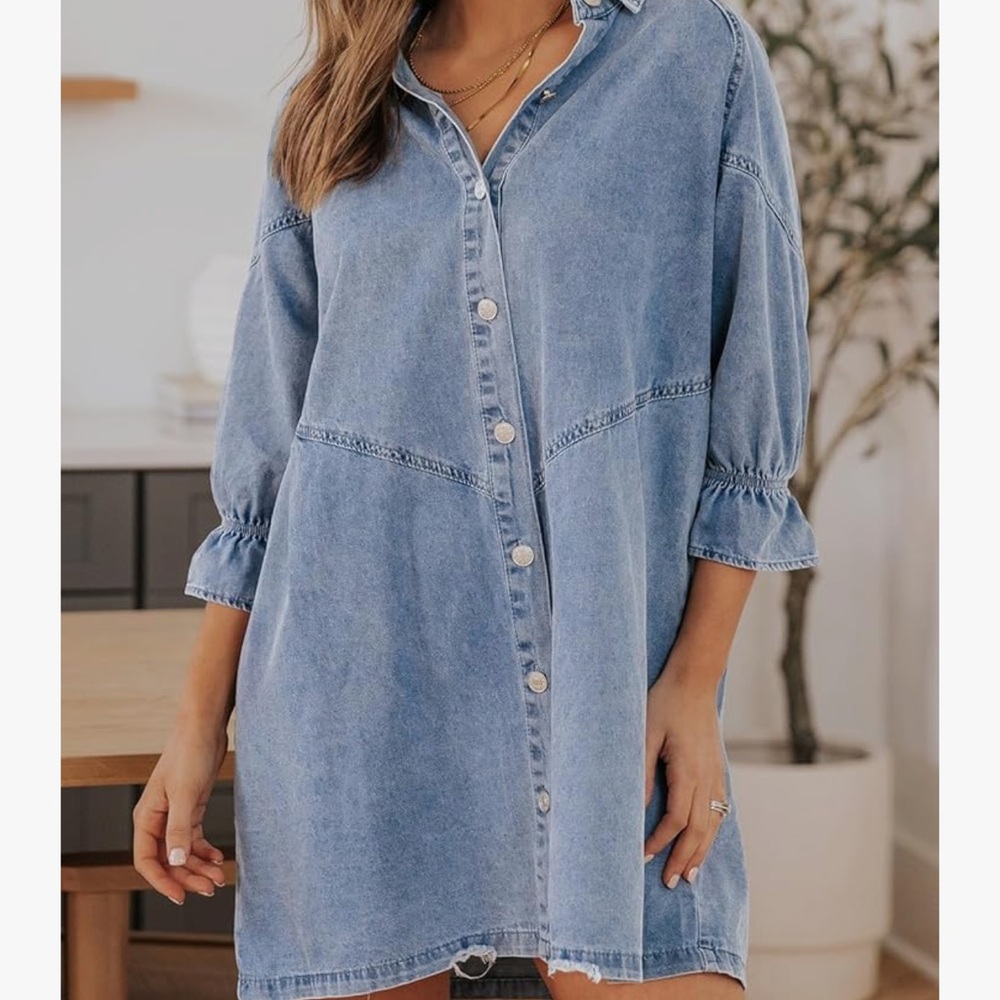 Blue Denim Button-Up Dress - Picture 8 of 10